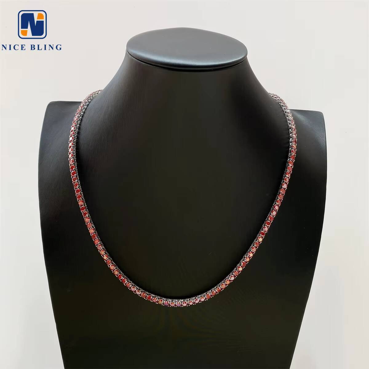 Garnet Red Tennis Chain Bling HipHop Jewelry Iced Out VVS Moissanite Diamond Necklace 4mm Colored Chain