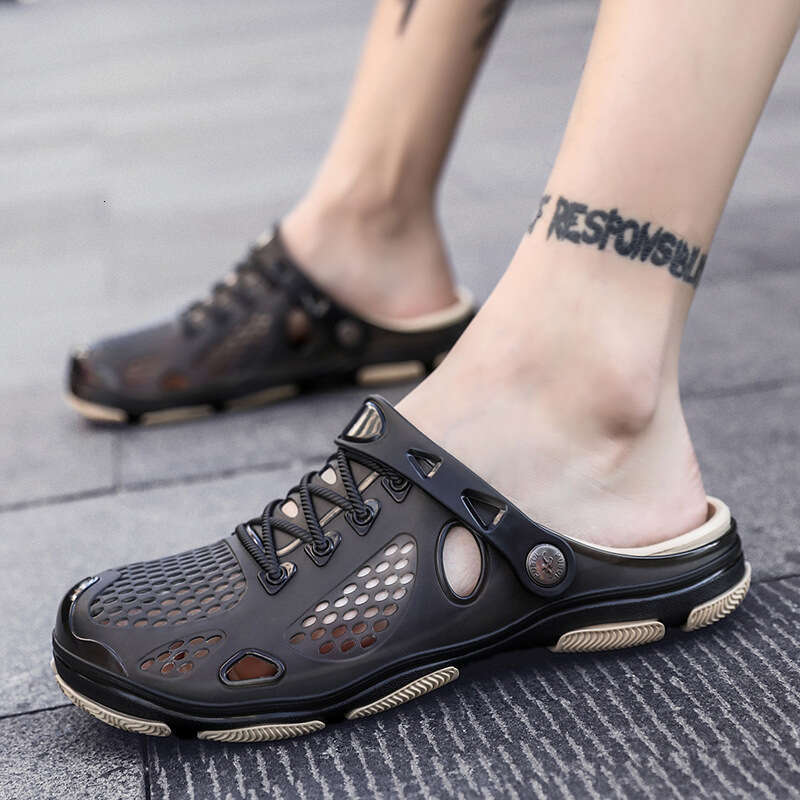Slippers Summer Autumn Jelly Shoes Breathable Beach Sandals Lightweight Non-Slip Large Size Free shipping niche design Men's Semi-Transparent Clogs