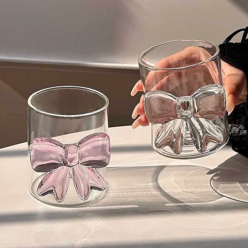 Bow Ju Cup Ins Style High Borosilicate Heat-resistant Drinking es Household Transparent Color Blocked H251209