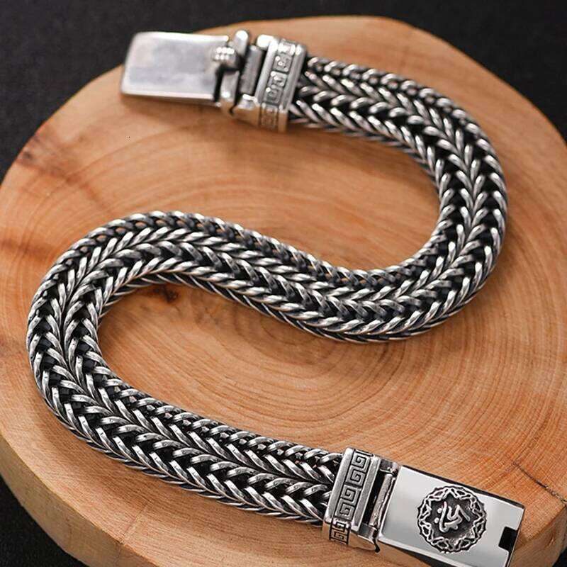 Factory Price 100% Real Solid S925 Silver Hand Woven Heavy Men's Fashion Retro Bracelet Personality Vintage Jewelry - view 4