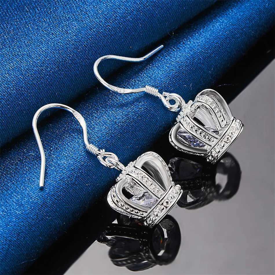 Brand new 925 sterling silver exquisite crown zircon earrings for womens wedding jewelry accessories fashion gifts H260129