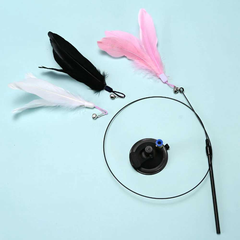 2025 Cat Teaser Wand Toy With Detachable Feathers Strong Suction Cup Interactive Pet Play Pole for Kitten Training Toys M251209
