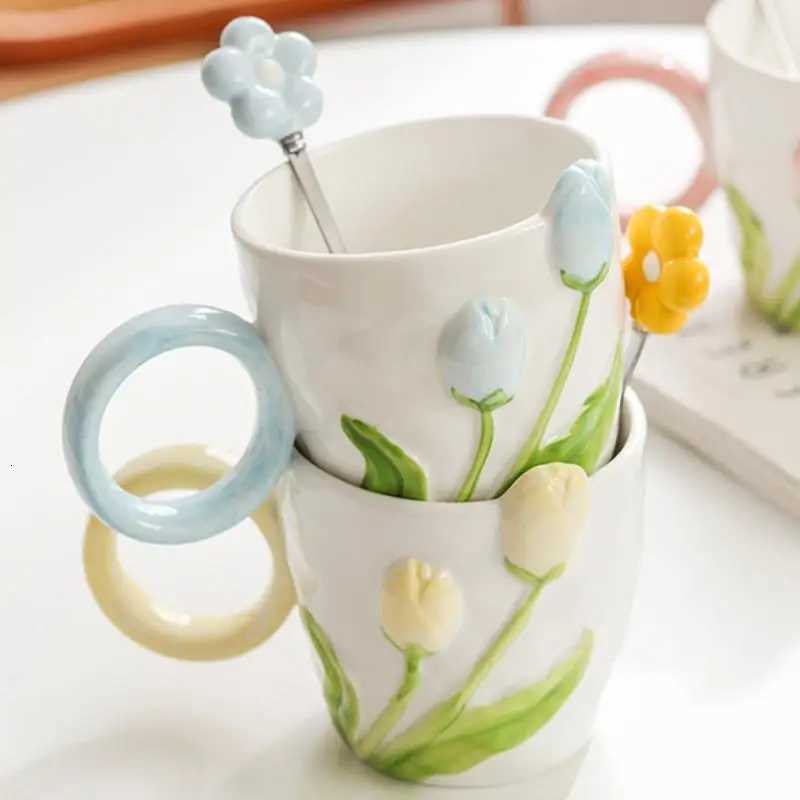 Ins Style Tip Flower Ceramic g Three-dimensional Design Creative Girl Coffee Cup Birthday Vntines Gift H251209