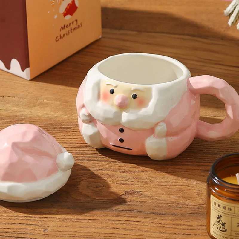 Santa Claus g Creative Ceramic Coffee Cup with Lid Embossed 3D Breakfast Milk g Afternoon Tea Flower Tea Cup Christmas Gift H251209
