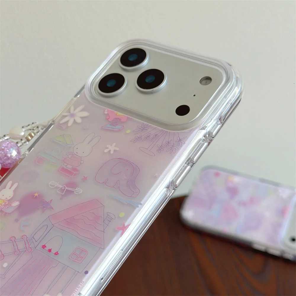 Cute Rabbit phone case With Chain For iPhone 17 16 Pro 13 14 15 Pro Max Korean INS fashion cartoon protective cover For 17 Pro C251209