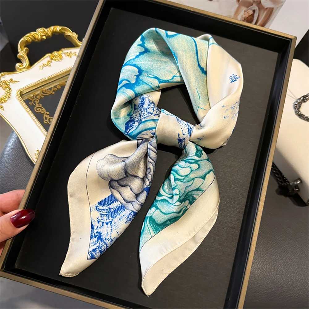Luxury Luxury Floral Print Square Scarf Women Hijab Hair Bands Neckerchief Female Satin Shawl Ribbon Headband Fashion Wraps Bandana Y251208