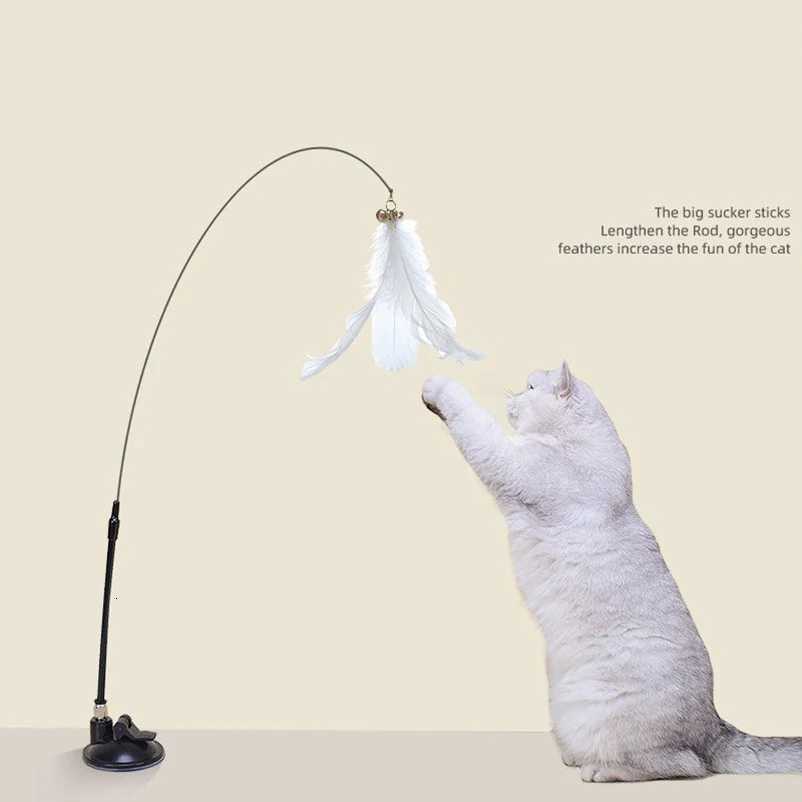 New strong suction cup cat teaser with bell long rod detachable cat self-entertainment toy M251209