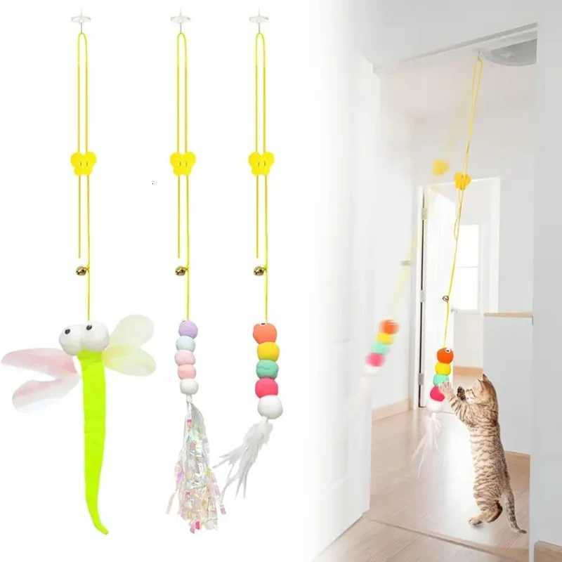 Hanging Door Bouncing Interactive Cat Toy Feather Stick Retractable Cat Teaser Wand Toy with Suction Cup Interactive Cat Toy M251209