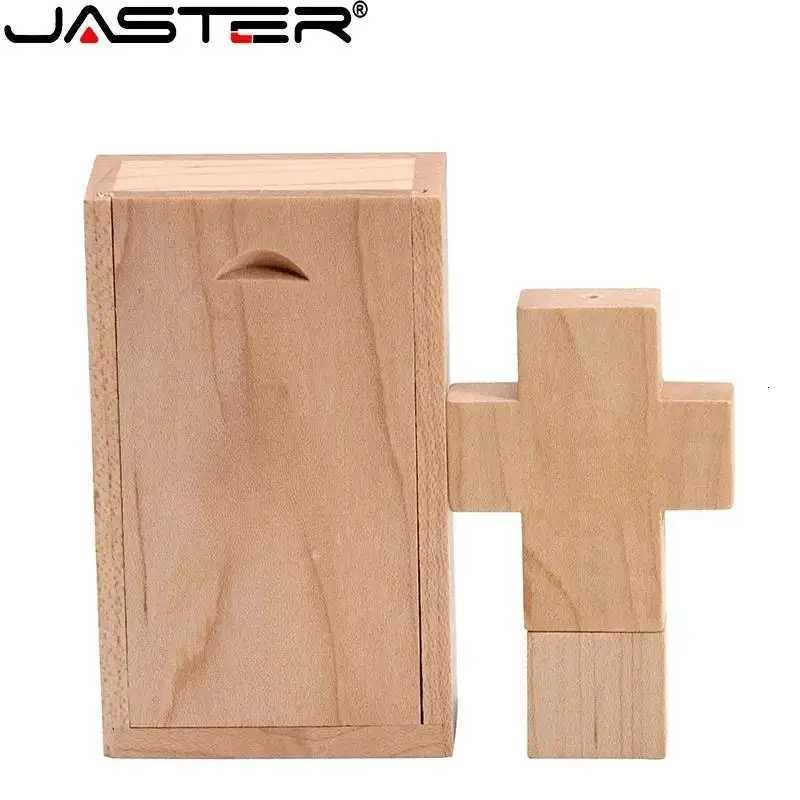 JASTER Wooden Jesus Cross USB 20 Flash Drives 128GB Maple wood Memory Stick 64GB with Box Pen Drive 32GB Gift U disk C251209