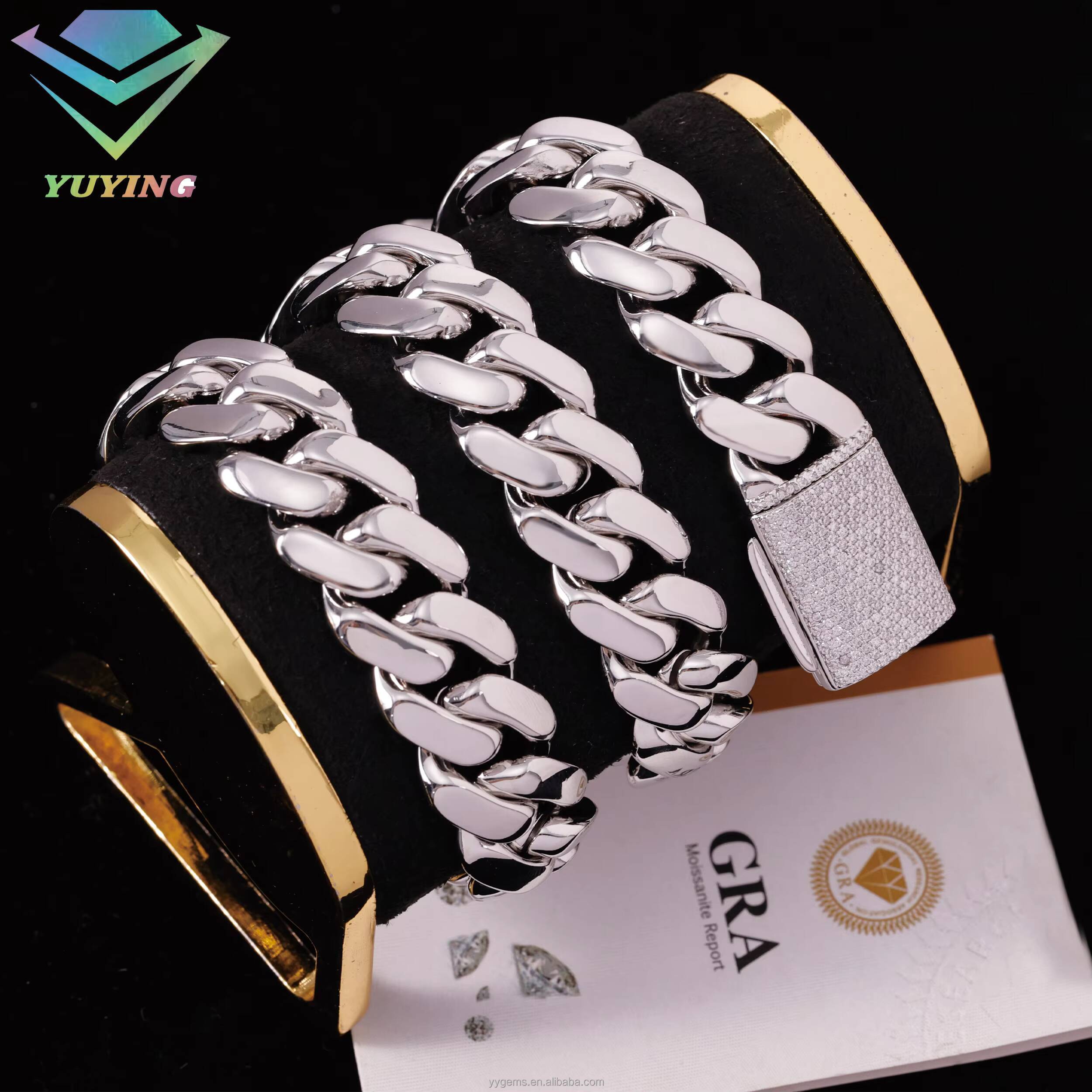 High Polished White Gold Plated 16MM 18MM Miami Cuban Link Chain Solid Silver Men Chain Moissanite Lock Cuban Chain Necklace