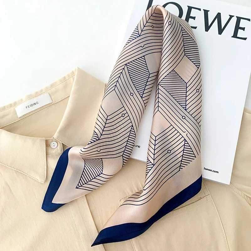 Luxury 68cm Striped Geometric Pattern Silk Scarf for Women Imitation Silk Fresh and Versatile Headwear Clothing Square Scarf Y251208