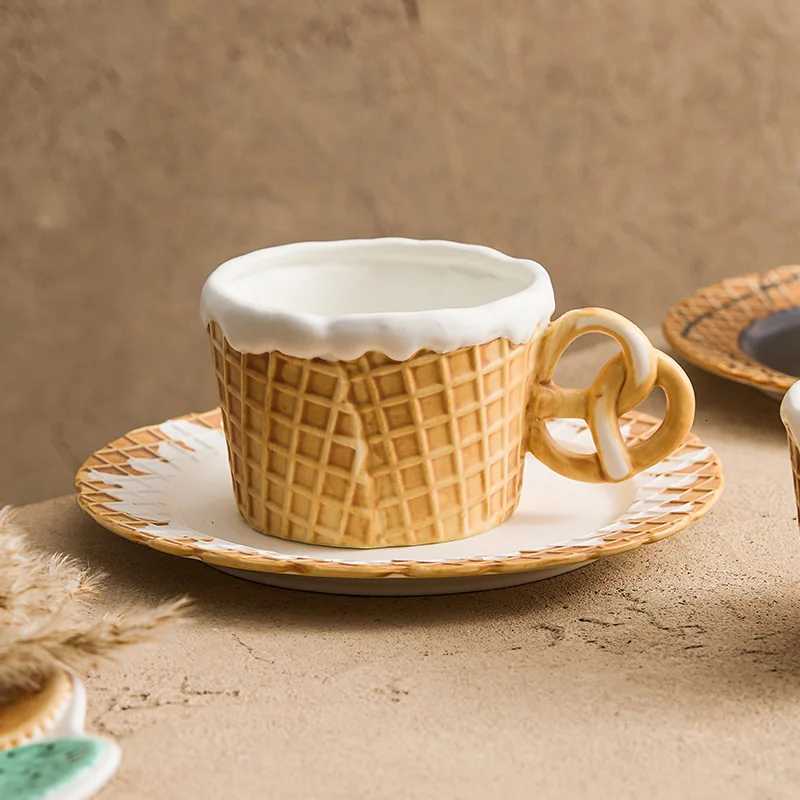New Creative Retro Biscuit Ceramic Coffee Cup High-Grade Refi Cereal Breakfast Cup Afternoon Tea Dessert Plate High-End Gift H251209