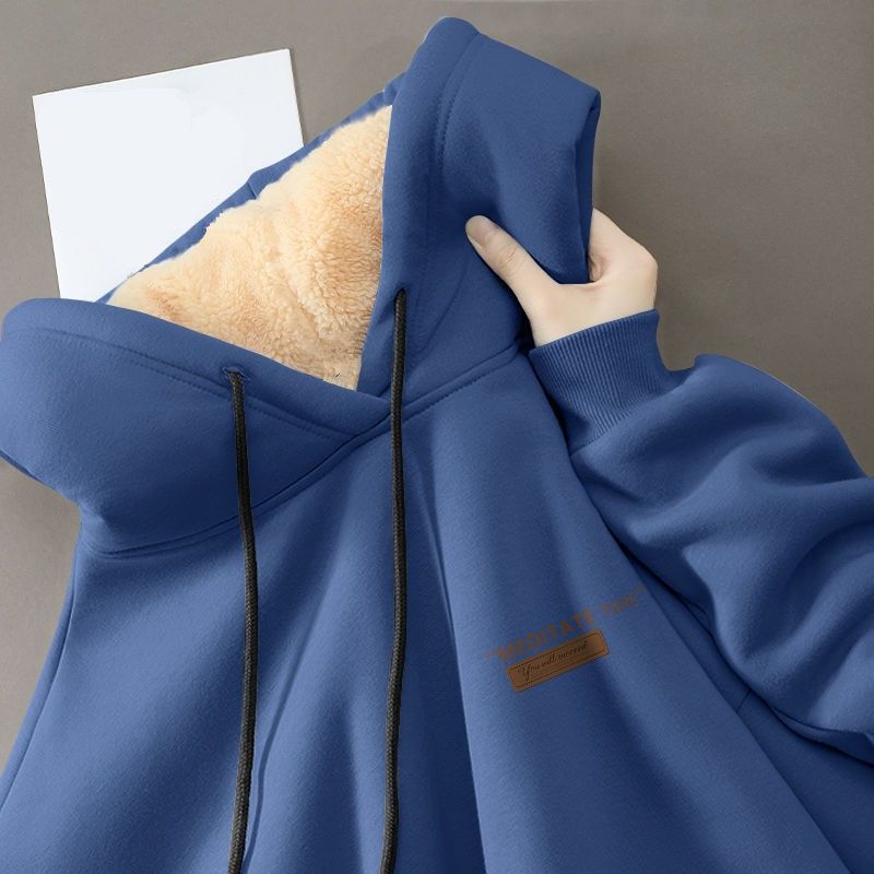 Men's Student Hoodie: Winter Lamb Fleece Thickened Loose Casual Versatile Couple-Style Hooded Top