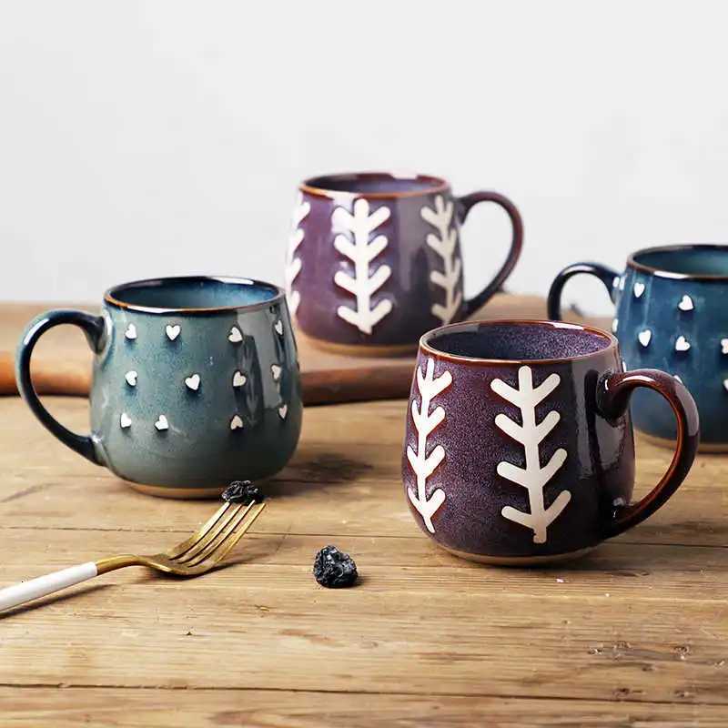 430ml Retro Hand Drawn Underglaze Ceramic g Love Pattern Kiln Transformation Gla Water Cup He Off Coffee Milk gs H251209
