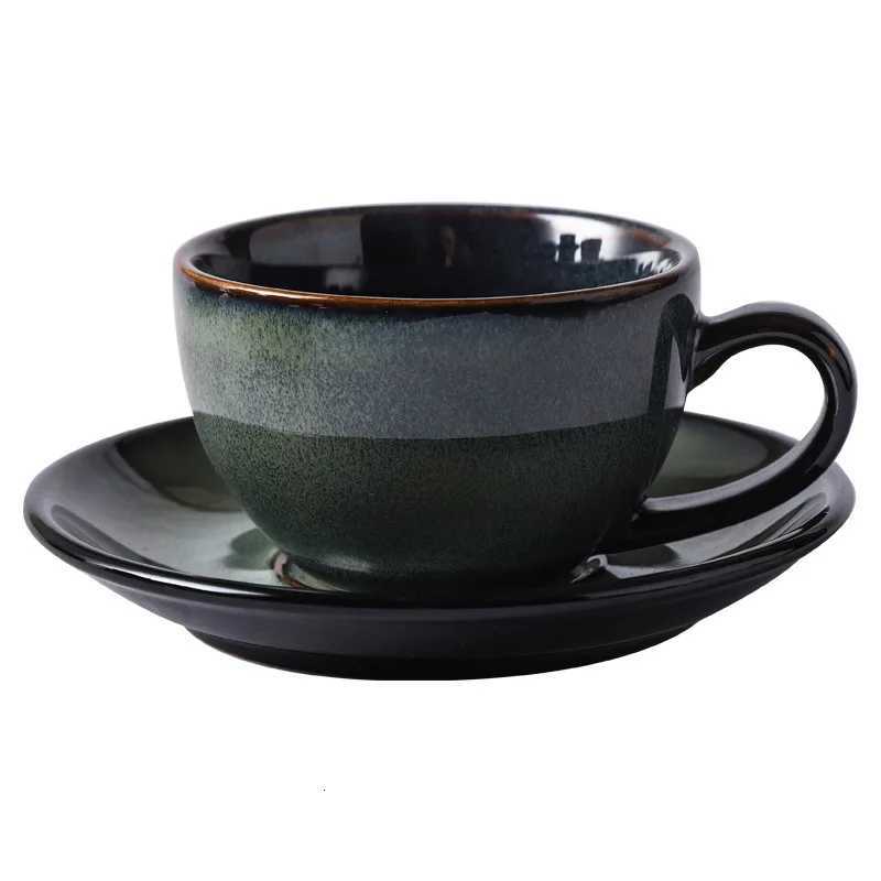 Ceramic Retro Kiln-tur Coffee Cup with plate Cappuccino Latte Fancy Embossed Art Latte Art g Tea Cup Kitchen Dining Bar H251209