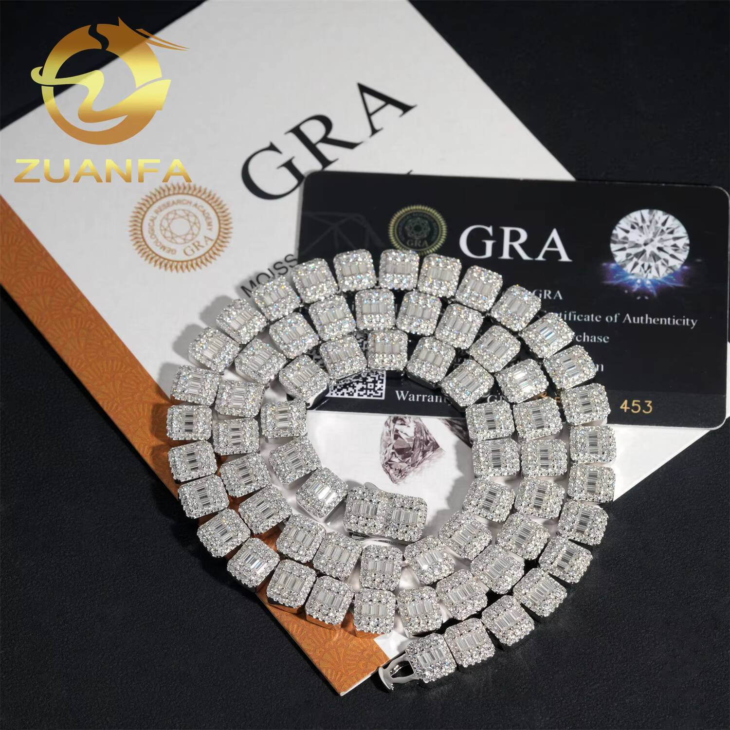 Iced Cuban Link Chain Moissanite 9mm Baguette Cut Unisex Cuban Link Hip Hop Jewelry 925 Silver Diamond Chain