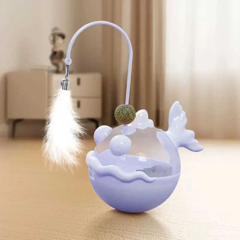 Cat Toys Wobble Treat Dispenser Feather Teaser Wand Catnip Balls Self Play Boredom Buster for Cats Pet Safe M251209