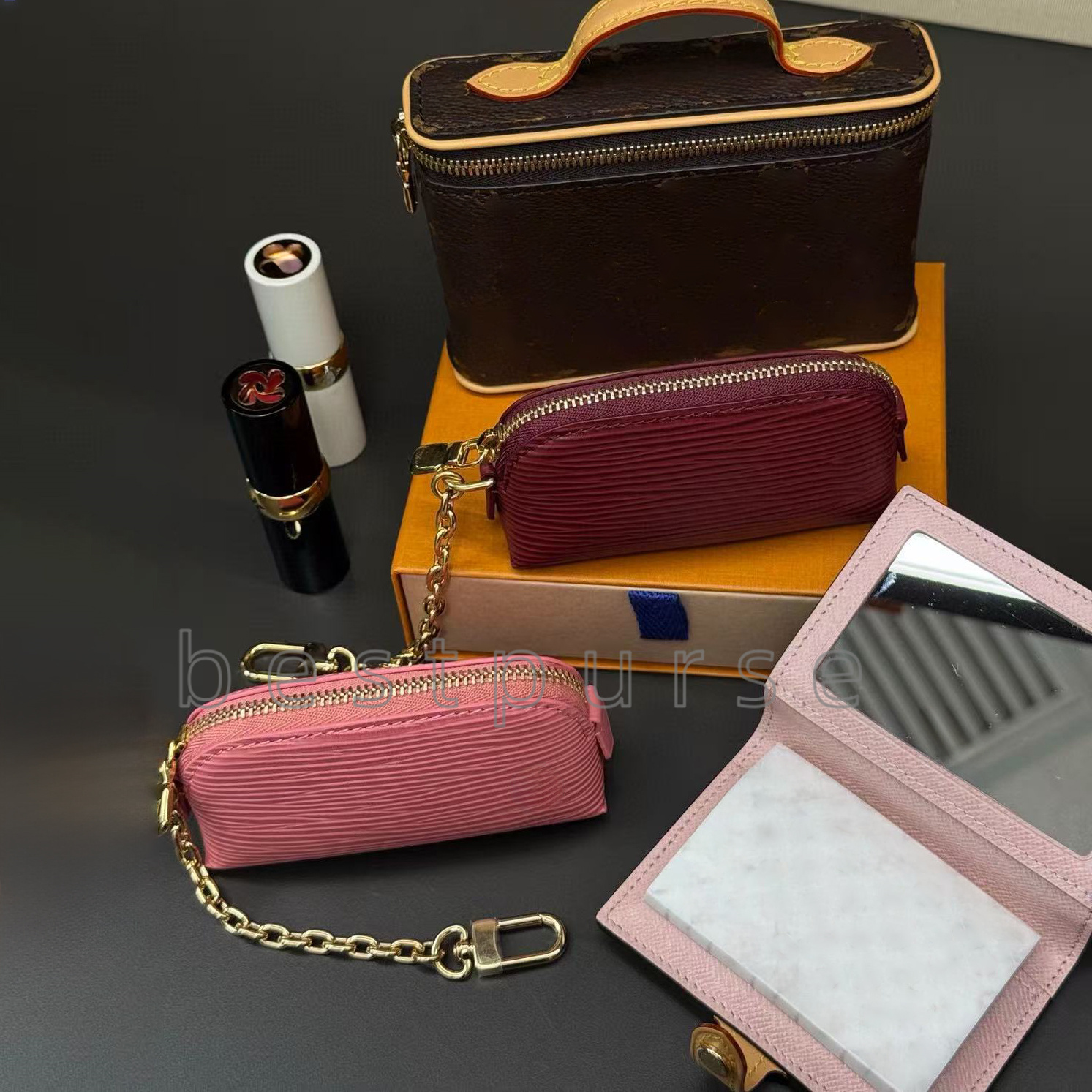 ladies fashion casual designer luxury cosmetic lipstick pouch wallet coin purse key pouch card holder mini luxury fashion purse cosmetic bags