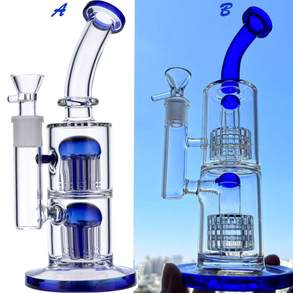 Double Matrix Perc Recycler Glass Bong Hookahs Thick Glass Water Bongs Smoking Water Pipes Bubbler Oil with 14mm Joint
