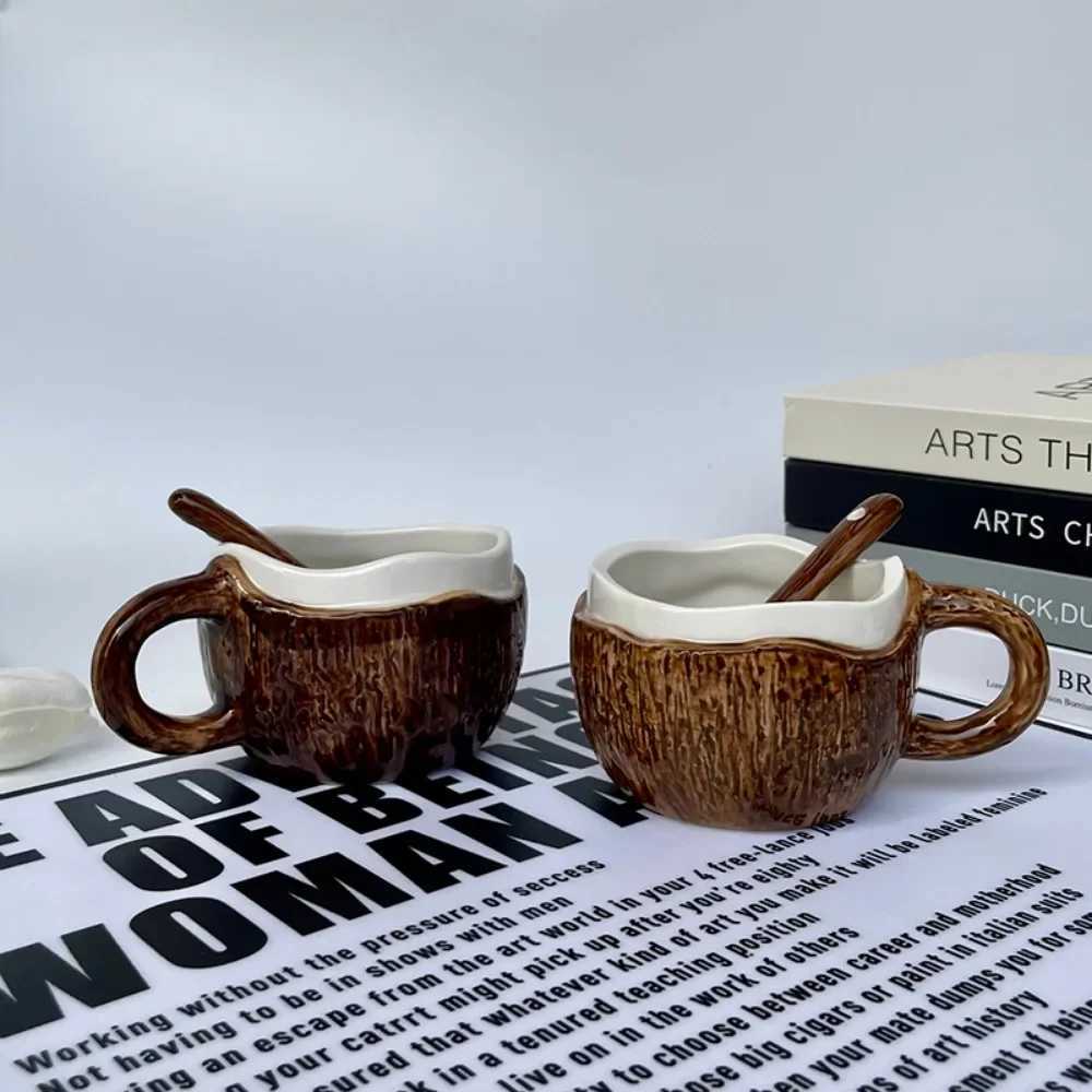 Coconut Shell Coffee Cup Creative Kiln Transformed Ceramic300ml Household Afternoon TeaBreakfast gBirthday Gift Drinkware H251209