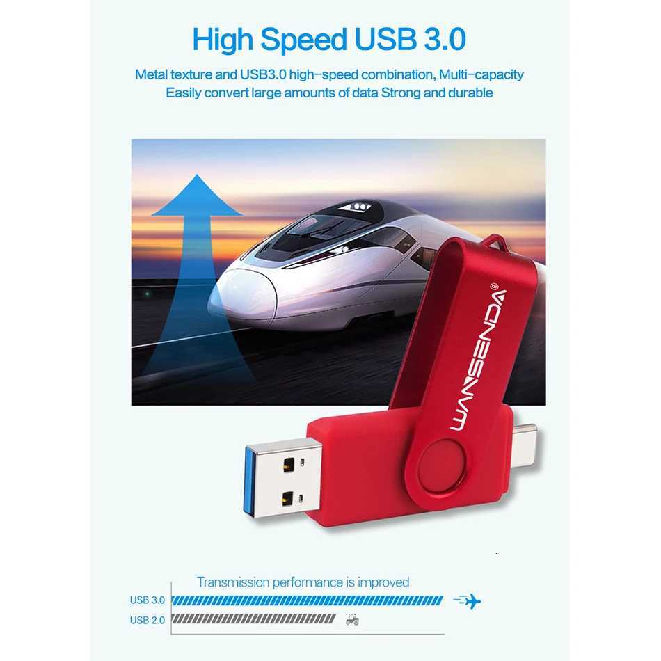 Wansenda USB Flash Drive 512GB 256GB USB 30 Pen Drive 128GB Cle USB Stick for Type C Android/PC 64GB Pendrive 32GB Memoria USB C251209