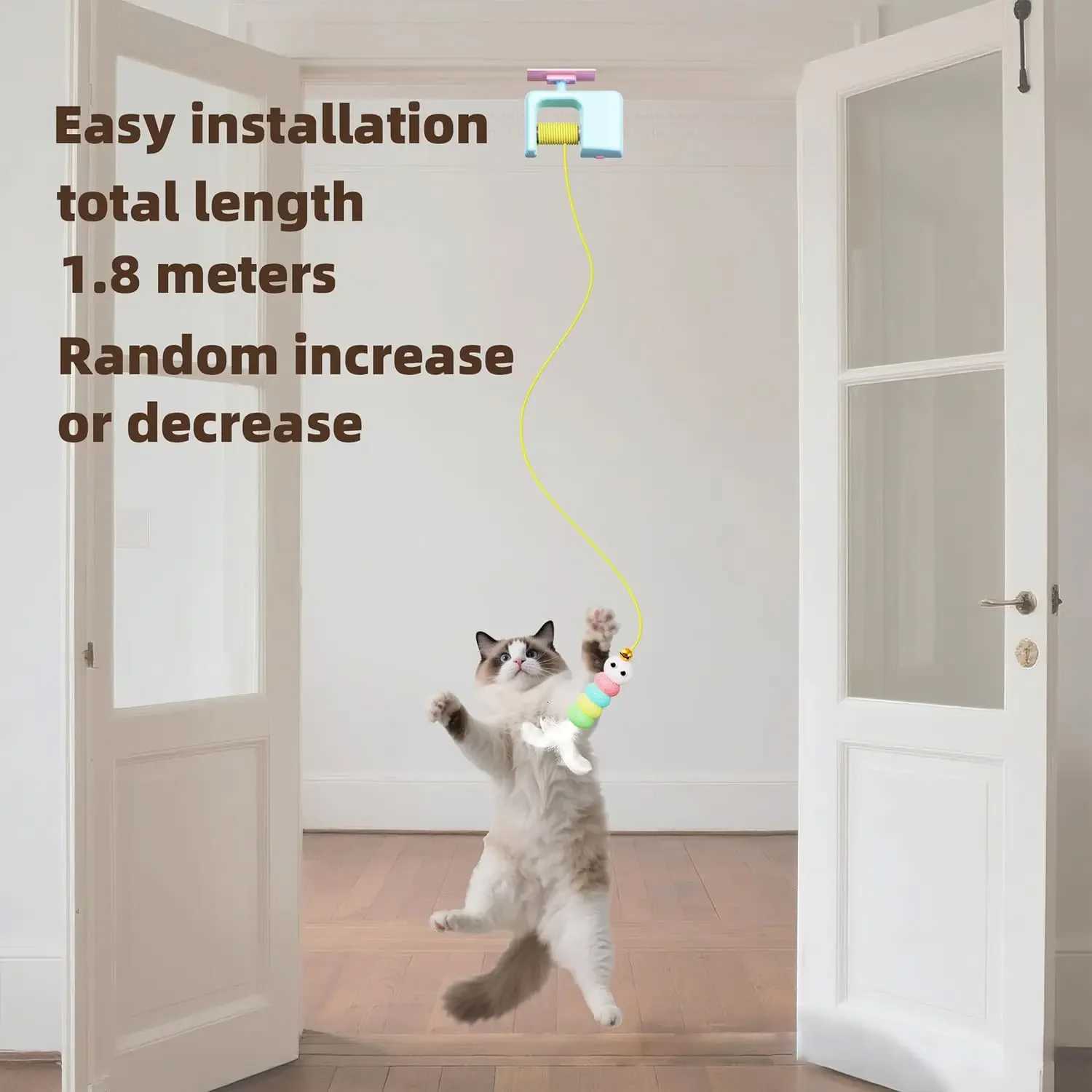 Hanging door-style cat toy self-play boredom toy swing hanging elastic feather bell teaser wand cat teasing toy M251209