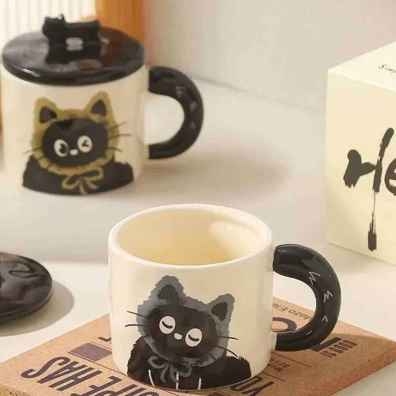 Creative Cute Cartoon Cat Ceramic Coffe g Couple Water Cup Milk Drinking Water Tea Cup for Off He Birthday Gifts with Box H251209