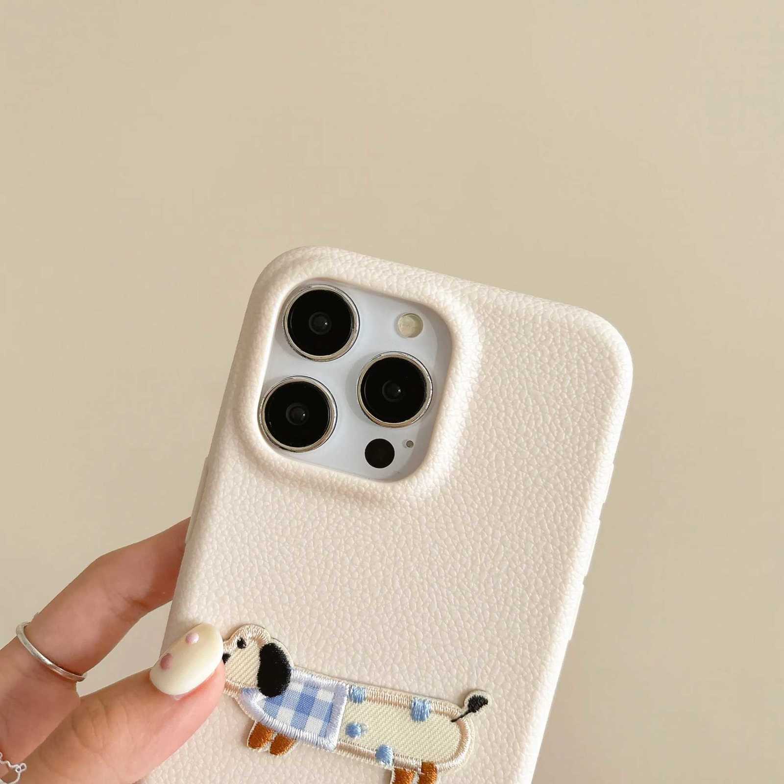 Cute Cartoon Dachshund Litchi Pattern Case With Lanyard For IPhone 16 15 14 13 12 Pro Max Lovely Shockproof Soft Cover Funda C251209