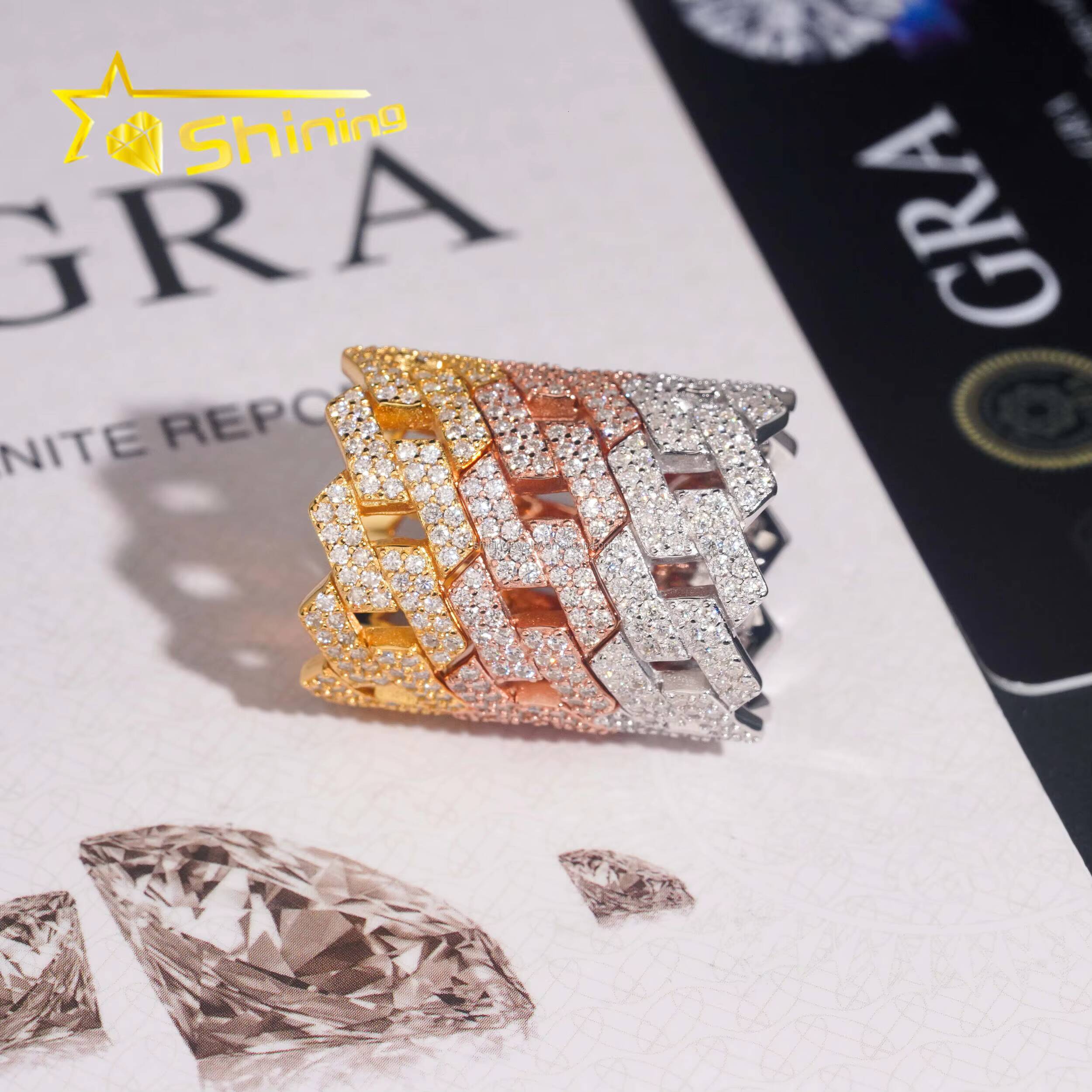 Fire Shining Jewelry Drop Shipping Iced Out Man Jewelry Engagement Ring 925 Silver Jewelry Moissanite Diamond Eternity Band Ring