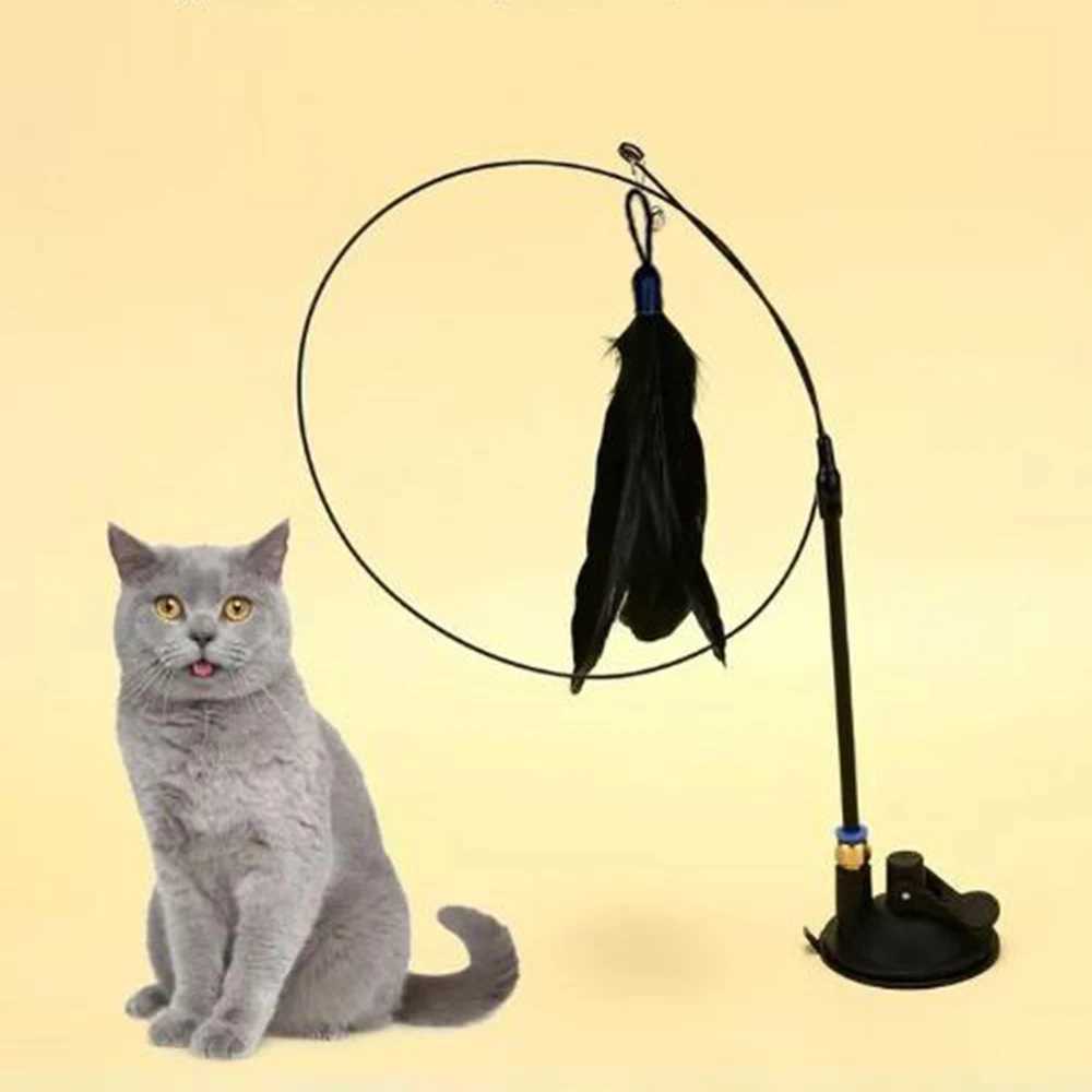 2025 Cat Teaser Wand Toy With Detachable Feathers Strong Suction Cup Interactive Pet Play Pole for Kitten Training Toys M251209