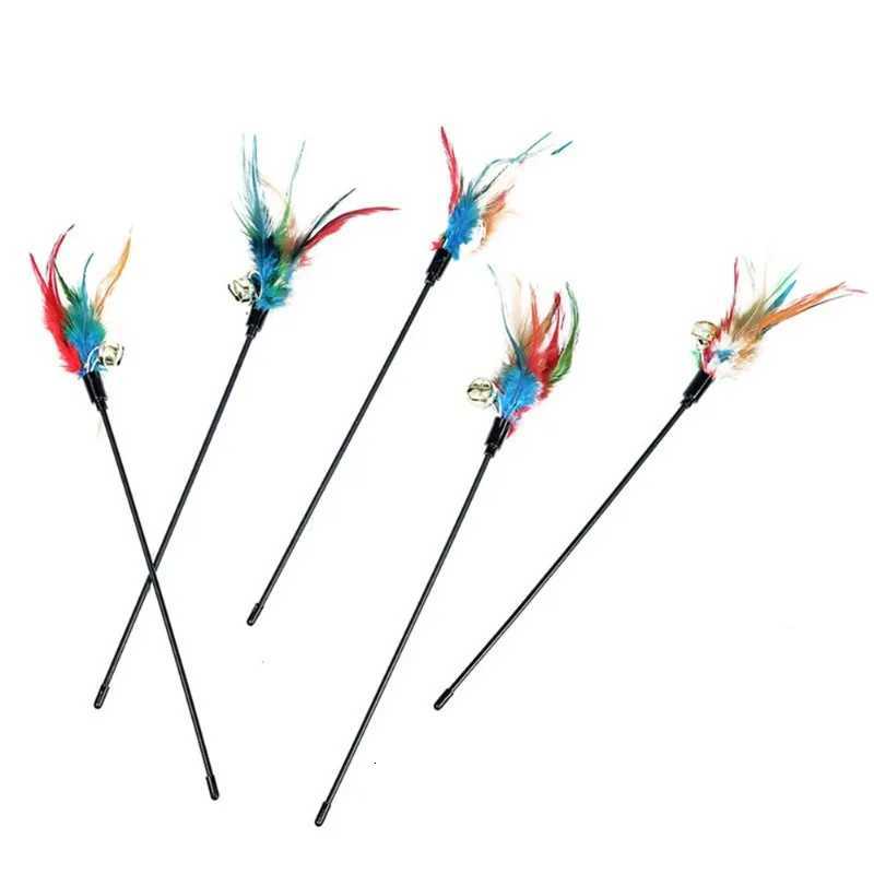 5pcs/set Cat Interactive Wand Colorful Feather Chicken Feather Cat Stick Bell Portable Creative Fashion Novelty Pet Cat Supplies M251209