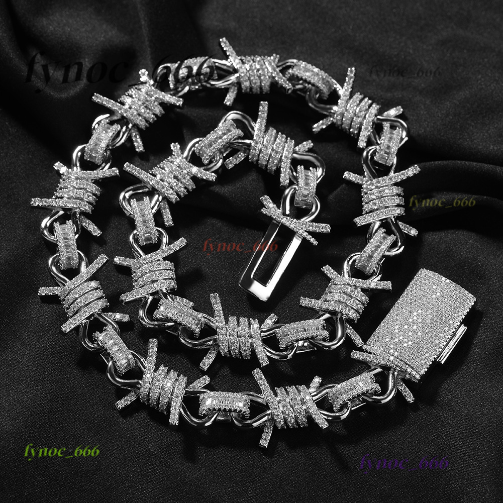 19mm Hip Hop Punk Mens Thorns Cuban Link Chain Necklace Bracelets Moissanite Men Jewelry