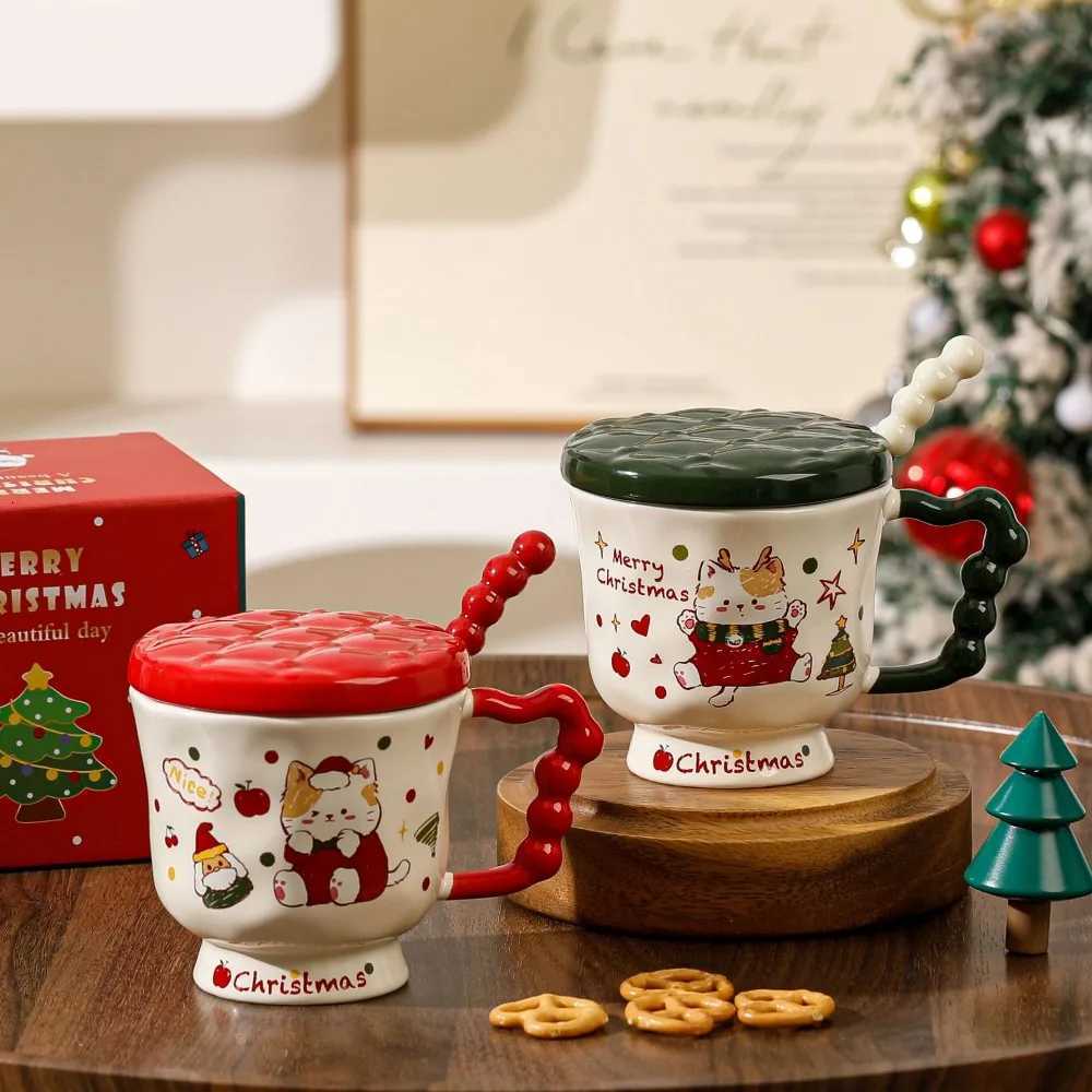 Christmas cat high appearance ll Mark ceramic water cup lid spoon cute gift box birthday creative souvenir coffee cup H251209