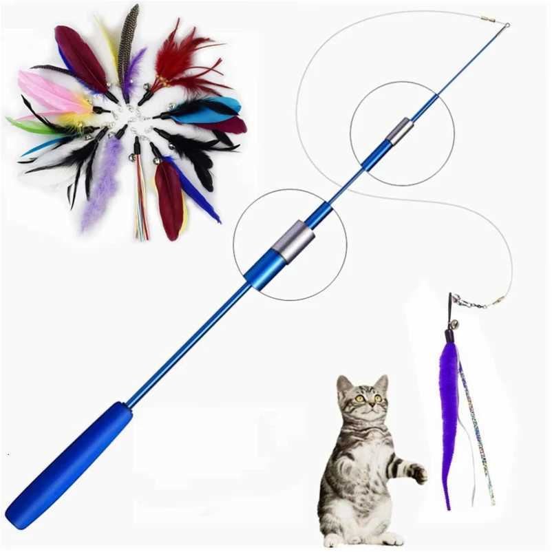 Cat Teaser Wands Three-section Telescopic Fishing Pole Wand Kitten Funny Catcher Teaser Stick Rod Interactive Stick Teaser Toys M251209
