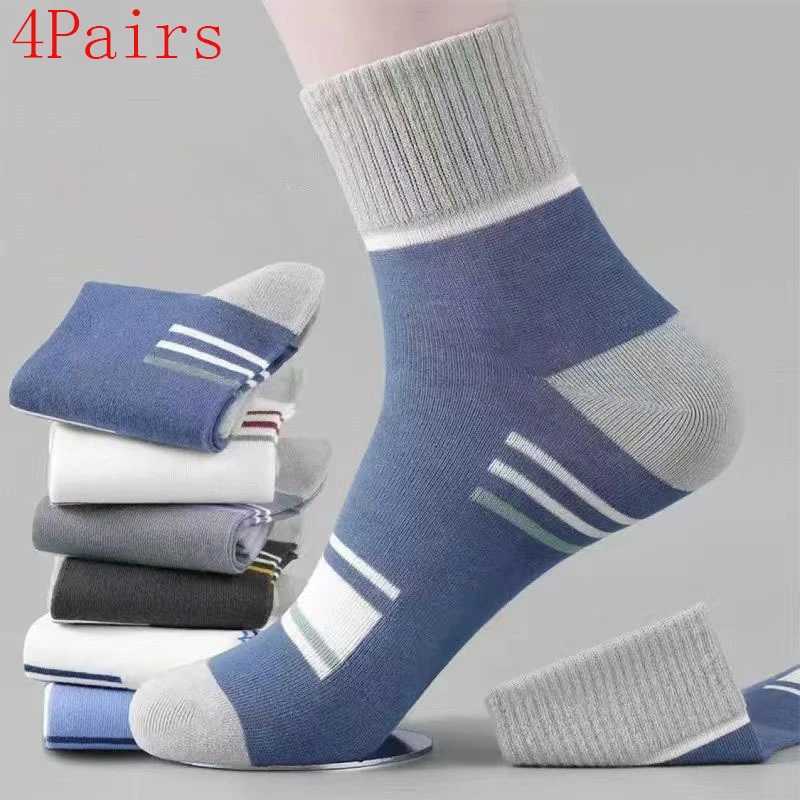 4 Pairs/Lot Cotton Plus Size Mens Striped Funny Casual Socks Mid Length Comfortable Breathable Shorts Colored Fashion SockT251209