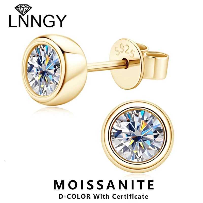 Lnngy 925 Sterling Silver Stud Earring D-Color 5mm 65mm Round Cut Bezel Moissanite Simple Bubble Earrings For Women Jewelry K251209 H260202