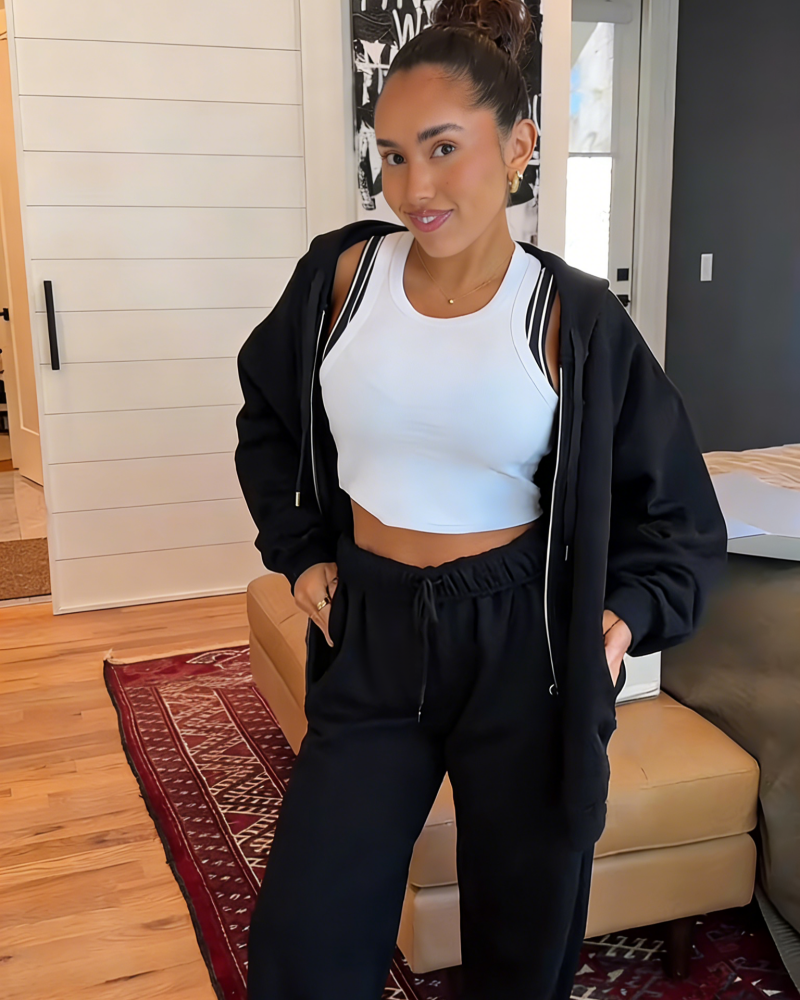 Alosetism Women Clothes Yoga Zip Hoodie and Pants Set Fitness Activewear Gym Sportswear Sports Crop Top Tank and Jogger Pants Set Women Workout Clothes Gear