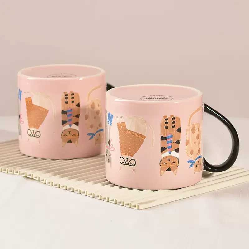 450ml Ceramic Cute Cartoon Cat Oatmeal Breakfast Cup Coffee g Water Tea Milk Cup Drinkware Gift H251209