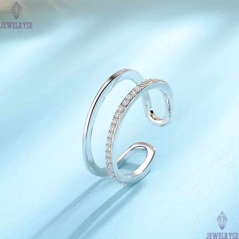 luxury double row crystal open band rings for women wedding jewelry 18K rose gold korean designer love ring birthday gift