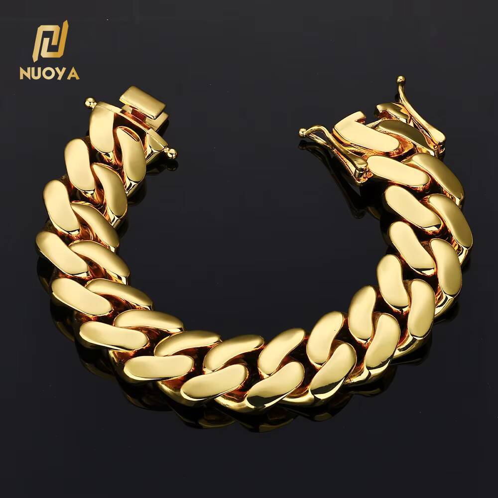 NUOYA High Polished Cuban Chain for Men Women 18K Gold Plated 22mm Cuban Link Chain Necklace Hip Hop Jewelry Wholesale