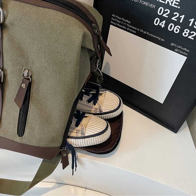 Canvas Travel Duffel Shoder Crossbody Bag Shoes Cpartment Gym Fitness Outdoor Short Distance Bag Lage Weekend Handbag Y251209
