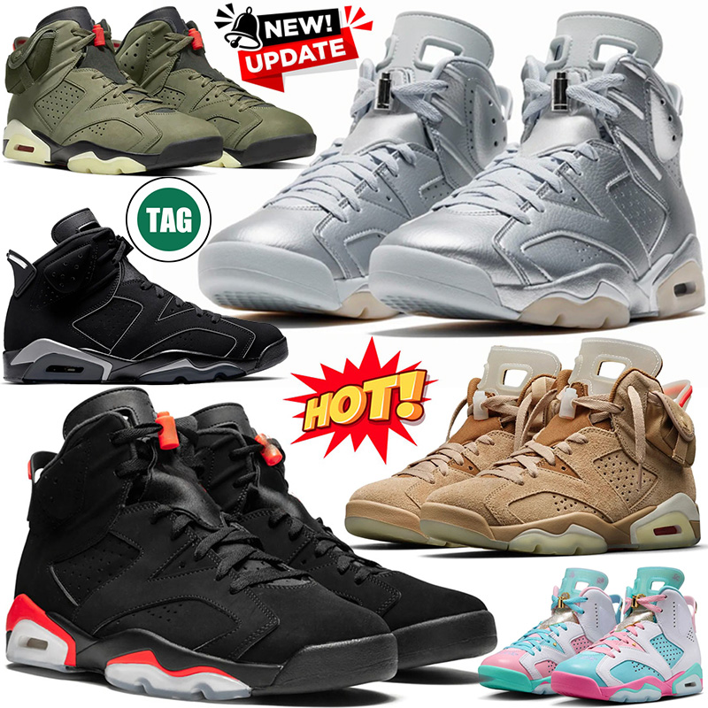 With Box Metallic Silver 6s Designer Basketball Shoes 6 Olive British Khaki Aqua Cap and Gown Doernbecher UNC Infrared Chrome Mens Trainers Outdoor Spotrs Sneakers