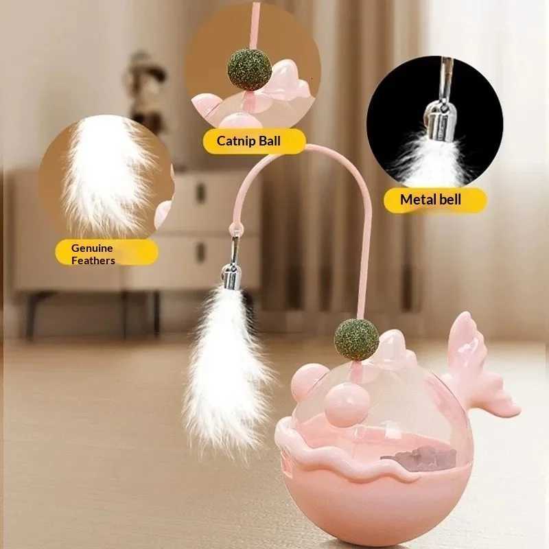 Cat Toys Wobble Treat Dispenser Feather Teaser Wand Catnip Balls Self Play Boredom Buster for Cats Pet Safe M251209