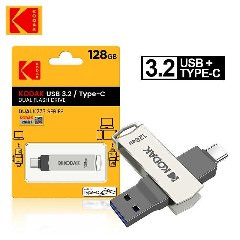 TYPE C Metal 2 in 1 USB 32 Flash Drives Memory Stick Pen Drive Storage Devs 64GB 128GB Rotate Disk C251209