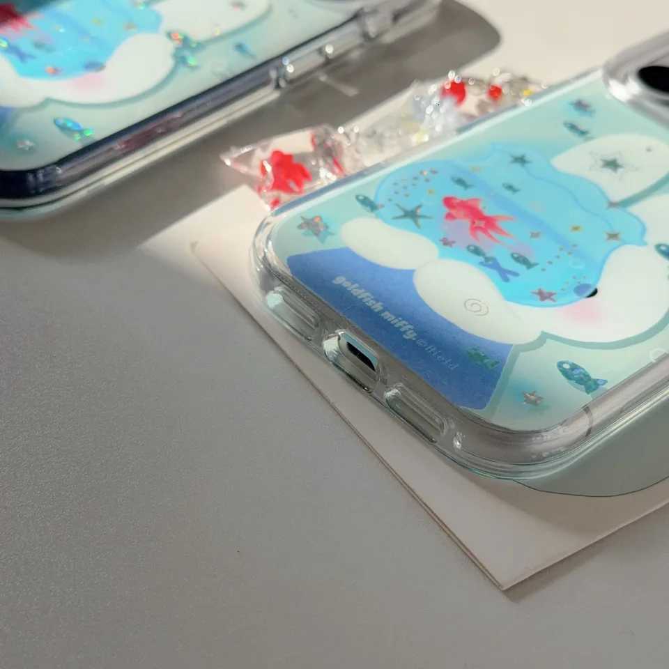 Cute Ocean Rabbit Glitter Star Phone Case for iPhone 17 16 Pro 15 Pro Max 13 14 Cover with Ch Cases Cartoon Shockproof Funfas C251209