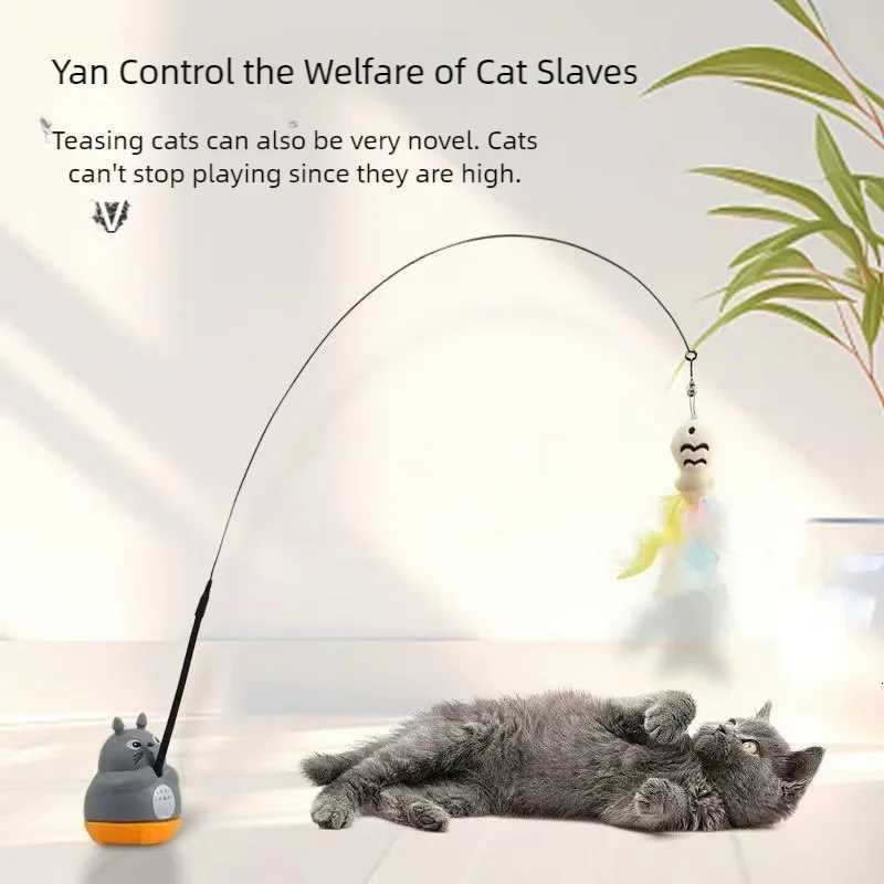 New Funny Cat Stick Steel Wire Long Pole Feather Interactive Cat Toy for Kitten Fishing Rotating Self - pleasure Pet Toy M251209