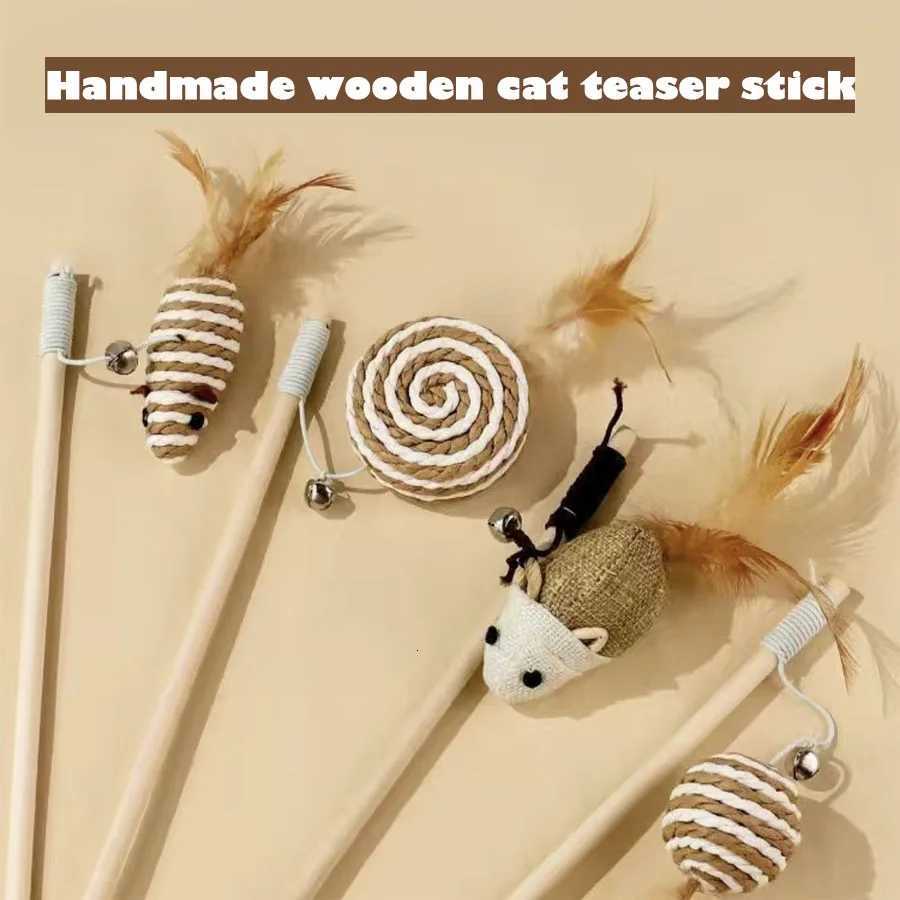 Cat Toys Linen Mouse Wooden Pole Cat Teasing Sticks Handheld Pole Wear Resistant Cats Relieve Boredom Pet Supplies Bite Resistan M251209