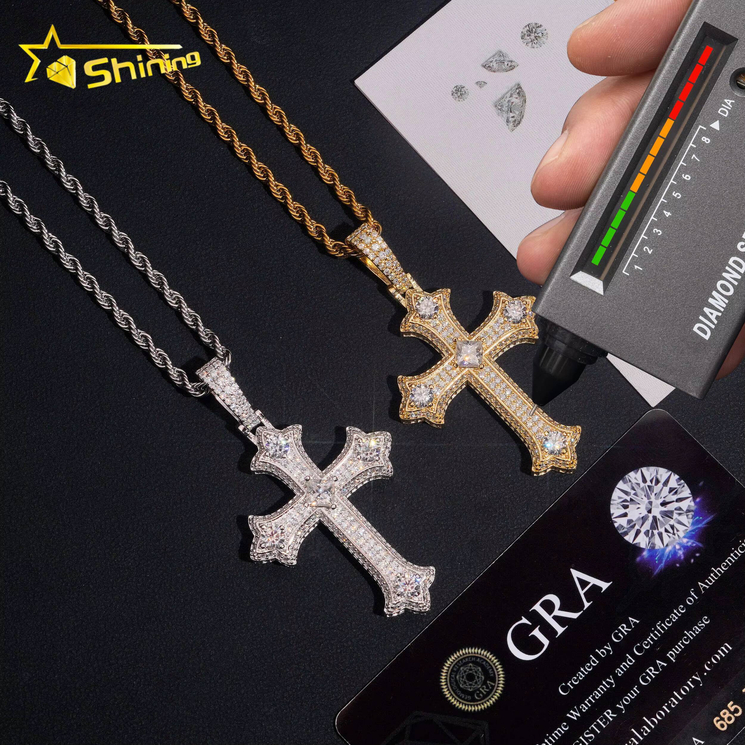 No Tarrifs USA Warehouse Stocks GRA Cert 925 Sterling Silver Hip Hop Iced Out VVS Moissanite Diamond Cross Pendant