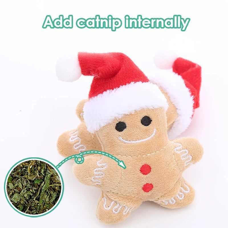 Catnip Toys Interactive Toys Cartoon Plush Christmas Gingerbread Man Cat Toys Cat Anti Bite Interactive Toy Pet Supplies M251209