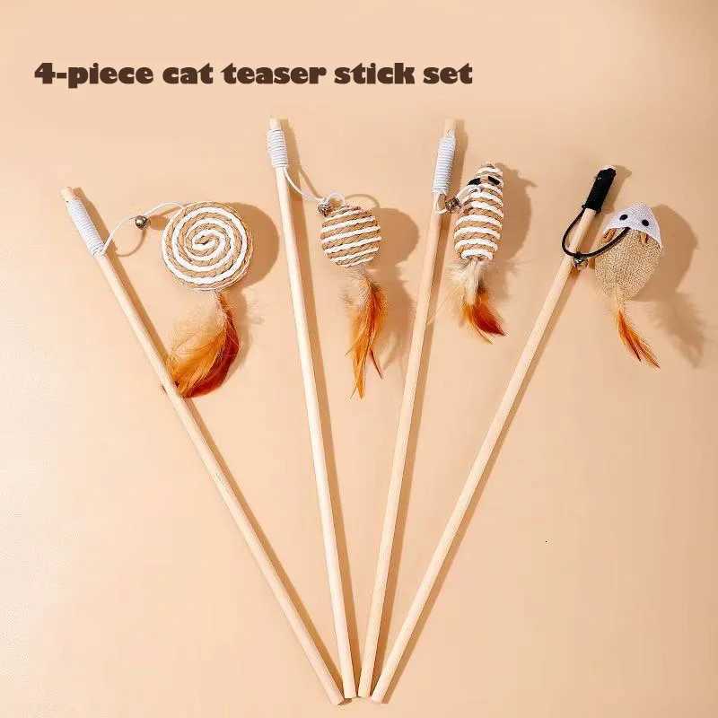 Cat Toys Linen Mouse Wooden Pole Cat Teasing Sticks Handheld Pole Wear Resistant Cats Relieve Boredom Pet Supplies Bite Resistan M251209